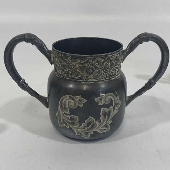 Antique Connecticut Silver Co Triple Silver Plate Etched 1920 Sugar Creamer Set - Picture 3 of 12